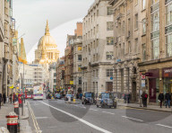 A view of Fleet Street, with St Pauls Cathedral, in the background, in London, England, United Kingdom, Europe.