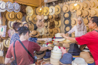 A market stall selling hats in Phuket Old Town, Phuket, Thailand, Southeast Asia, Asia.