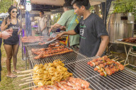 A food stall selling grilled meat in the night market in Kamala in Phuket, Thailand, Southeast Asia, Asia.