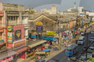 An aerial street view in Phuket old town, Phuket, Thailand, Southeast Asia, Asia.