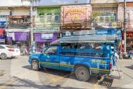 A local bus in Phuket old town, Phuket, Thailand, Southeast Asia, Asia.