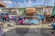 A local bus in Phuket old town, Phuket, Thailand, Southeast Asia, Asia.