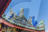 The tiered roof at Khoo Kongsi temple in the UNESCO heritage area of George Town, Penang Island, Malaysia, Southeast Asia, Asia.