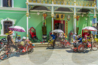 Tourists outside the Pinang Peranakan Mansion in George Town, Penang Island, Malaysia, Southeast Asia, Asia