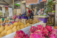 Fruit stall at Campbell Street Market in George Town UNESCO World Heritage site, Penang Island, Malaysia, Southeast Asia, Asia