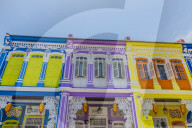 The colourful shop house architecture of Kek Chuan Jalan Road in George Town ,Penang Island, Malaysia, Southeast Asia, Asia.