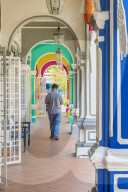 The colourful shop house architecture of Kek Chuan Jalan Road in George Town ,Penang Island, Malaysia, Southeast Asia, Asia.