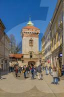 St Florians Gate in the medieval old town, a UNESCO world Heritage site, in Krakow, Poland, Europe.