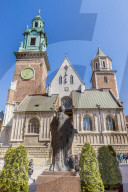 Statue of John Paul II at Wawel Royal Castle, a UNESCO World Heritage Site, in the medieval old town, in Krakow, Poland, Europe.