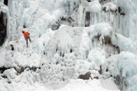 French Alps. Frozen waterfall. Les Contamines. France.