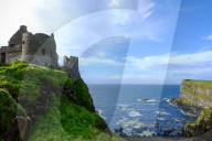 Dunluce Castle, located on the edge of a basalt outcropping in County Antrim, Northern Ireland