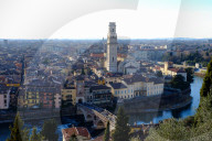 Panoramic view of Verona from Castel San Pietro, Verona, Italy, Europe