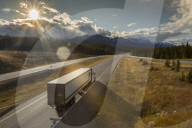 Traffic on Trans Canada Highway 1, Canadian Rockies, Banff National Park, UNESCO World Heritage Site, Alberta, Canada, North America
