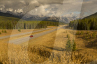 Traffic on Trans Canada Highway 1, Canadian Rockies, Banff National Park, UNESCO World Heritage Site, Alberta, Canada, North America