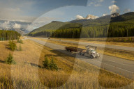 Traffic on Trans Canada Highway 1, Canadian Rockies, Banff National Park, UNESCO World Heritage Site, Alberta, Canada, North America