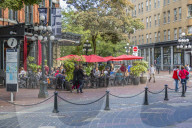 Cafe and bar in Maple Tree Square in Gastown, Vancouver, British Columbia, Canada, North America