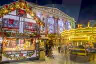 Christmas Market, Carousel and City Council Building on Old Market Square at dusk, Nottingham, Nottinghamshire, England, United Kingdom, Europe