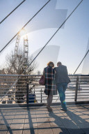 South Bank street scene at Golden Jubilee Bridge, Southwark, London, England