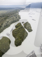 Aerial view of the braided Chilkat River flowing towards Lynn Canal near Haines, Southeast Alaska, USA.