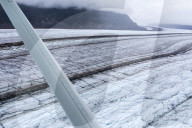 Aerial view of the Meade Glacier, a valley glacier formed in the Chilkat Range near Haines, Alaska, USA.