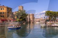View of Scaliger Castle, Sirmione on Lake Garda, Lombardy, Italy, Europe