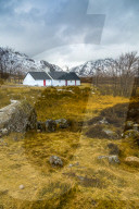 Winter storm and Blackrock Cottage, Glencoe, Highland Region, Scotland, Europe