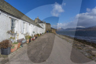View of Inveraray village and the Loch Fine estuary, Argyll and Bute, Scotland, United Kingdom, Europe