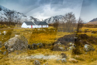 Winter storm and Blackrock Cottage, Glencoe, Highland Region, Scotland, Europe