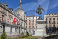 View of Casa de La Villa in Plaza de la Villa on bright sunny morning, Madrid, Spain, Europe