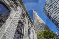 View of Transamerica Pyramid building in the financial district of Downtown, San Francisco, California, USA, North America