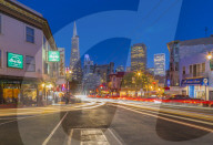 View of Transamerica Pyramid building on Columbus Avenue, North Beach, San Francisco, California, USA, North America