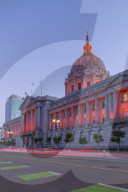 View of San Francisco City Hall illuminated at dusk, San Francisco, California, United States of America, North America