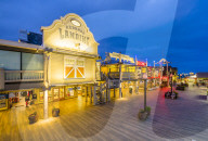View of Redondo seafront pier at dusk, Los Angeles, California, United States of America, North America