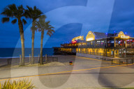 View of Redondo seafront pier at dusk, Los Angeles, California, United States of America, North America
