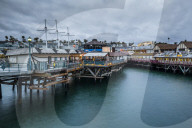 View of Redondo seafront pier at dusk, Los Angeles, California, United States of America, North America