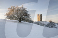 Broadway Tower in winter snow, Broadway, The Cotswolds, Worcestershire, England, United Kingdom, Europe