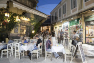 Giouvetsakia Restaurant in the evening on Adrianou in the Plaka area, Athens, Greece, Europe