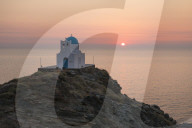 White Greek Orthodox chapel of Eftamartyres on headland at sunrise, Kastro, Sifnos, Cyclades, Aegean Sea, Greek Islands, Greece