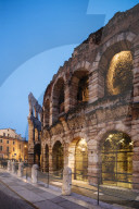Piazza Bra and Roman Arena at night, Verona, Veneto Province, Italy, Europe