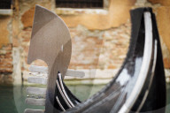 Detail on Gondola on canal, San Marco, Venice, Veneto Province, Italy, Europe