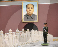 Gate of Heavenly Peace with Mao's Portrait and guard, Tiananmen Square, Beijing, China