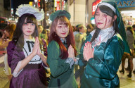 Young Japanese girls dressed as nuns at the Halloween celebrations in Shibuya, Tokyo