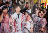 Doctors and nurses zombie costumesat the Halloween celebrations in Shibuya, Tokyo