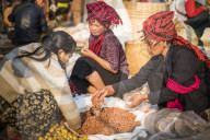 Market stall owned by Pa-O tribe, Ywama Market, Inle Lake, Shan State, Myanmar (Burma)