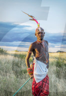 Portrait single Samburu tribal member in traditional clothing, Kenya.