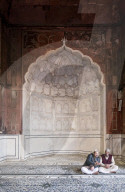 Portrait Muslim men, Jama Masjid, one of the largest mosques in India.