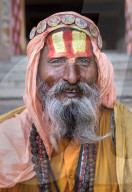 Portrait of orange robed sadhu, Pushkar Town.