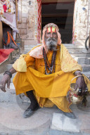 Portrait of orange robed sadhu, Pushkar Town.