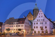 Canaletto Building and St.Marien parish church at the market place, Pirna, Saxony Switzerland, Saxony, Germany