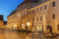 Sidewalk restautants at the market place, Pirna, Saxony Switzerland, Saxony,
